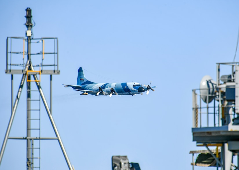 An Iranian aircraft flies over the Gulf of Oman.