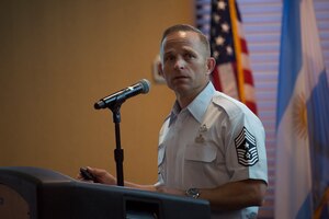 Photo of Chief Storms speaks at South American Air Chiefs and Senior Enlisted Leaders Conference