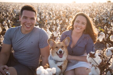 Leah Kahn with her husband Stephen and Corgi Carlton.