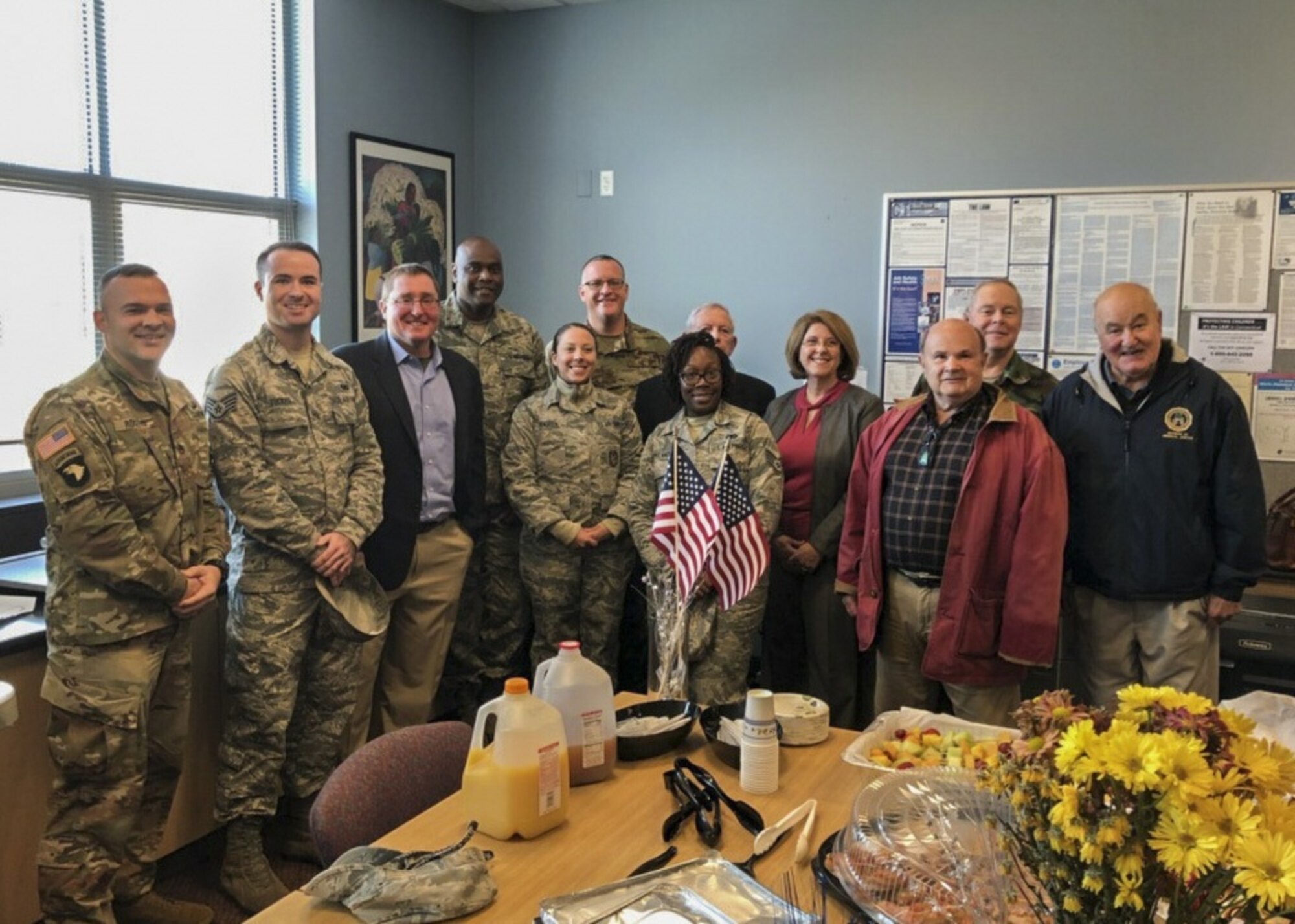 U.S. Air Force Airmen from the 103rd Airlift Wing, Connecticut Air National Guard, join other service members and veterans from the local community for Granby Memorial High School’s Veterans Day and Service Men and Women Recognition event Wednesday, Nov. 6, 2019, in Granby, Conn. The annual event features a reception for participants and pairs them with student groups for question and answer panels about their experiences in military service. (U.S. Air National Guard photo by Staff Sgt. Steven Tucker)