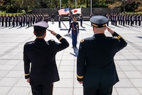 Army Gen. Mark A. Milley, chairman of the Joint Chiefs of Staff, and Japan Ground Self-Defense Force Gen. Kōji Yamazaki, Chief of Staff, Joint Staff, participate in an Honor Guard Ceremony at the Japanese Ministry of Defense in Tokyo, Nov. 12, 2019.