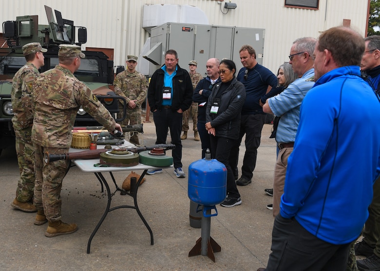 Joint Civilian Orientation Conference delegates participate in an explosive ordnance disposal demonstration at Joint Base Langley-Eustis, Virginia, Nov. 7, 2019.