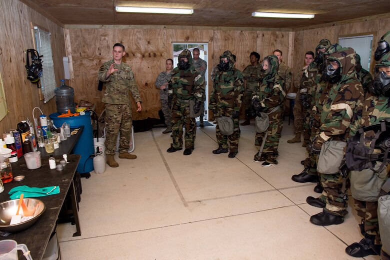 Joint Civilian Orientation Conference participants visit Raptor Town to take part in an ability to survive and operate rodeo on Joint Base Langley-Eustis, Virginia, Nov. 7, 2019.