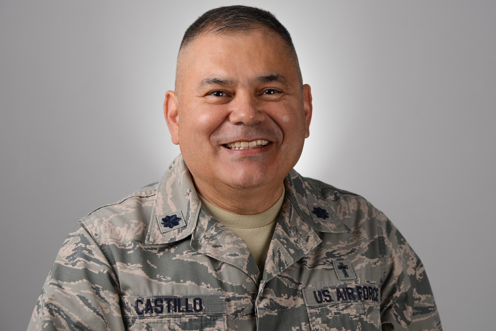 Lt. Col. Paul Castillo, 22nd Air Refueling Wing wing chaplain, poses for a photo Nov. 5, 2019, at McConnell Air Force Base, Kan. Castillo began his career as a medical administrative specialist, but later commissioned and become a chaplain. He has now served for 37 years total in the Air Force. (U.S. Air Force photo by Airman 1st Class Alexi Bosarge)