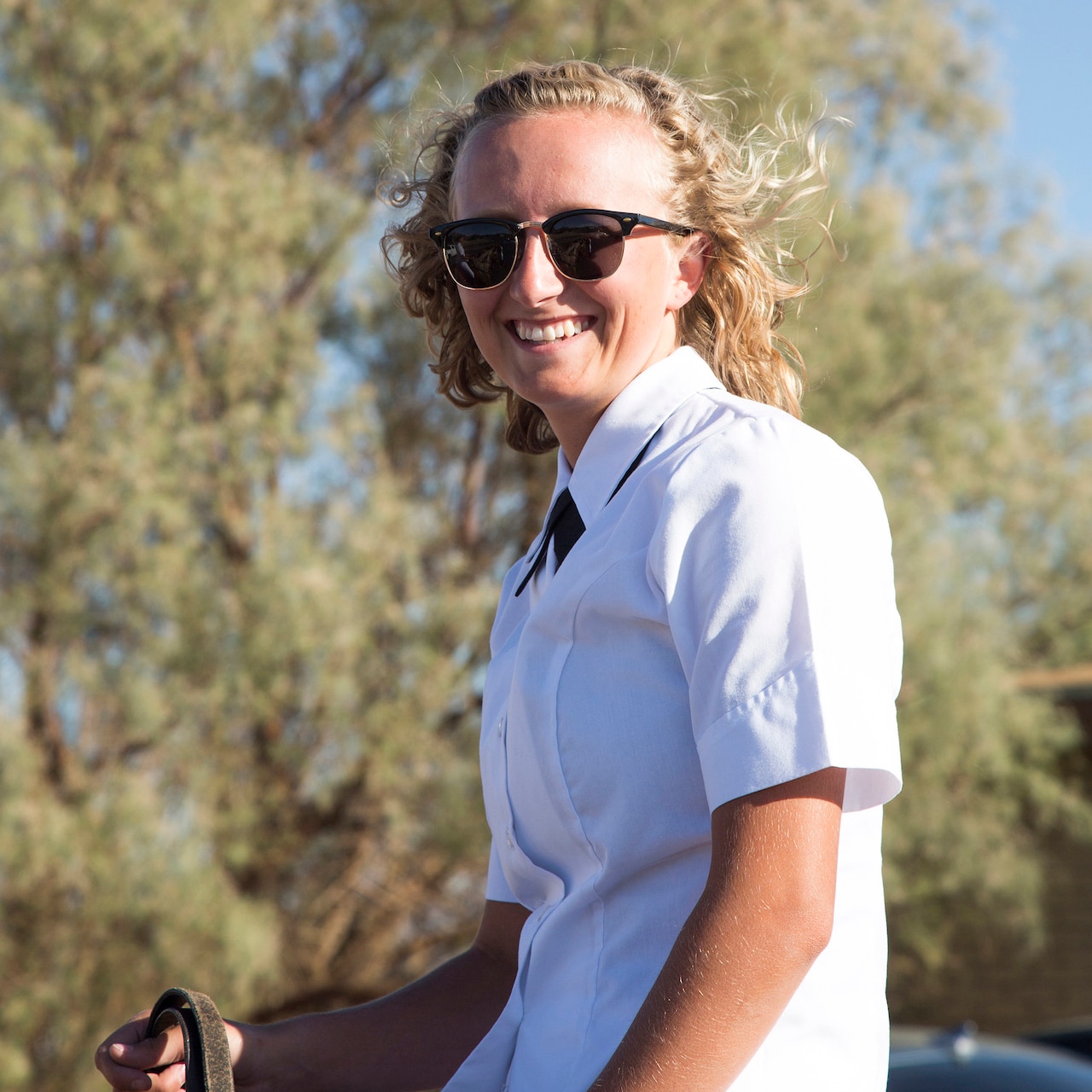 A Marine smiles.