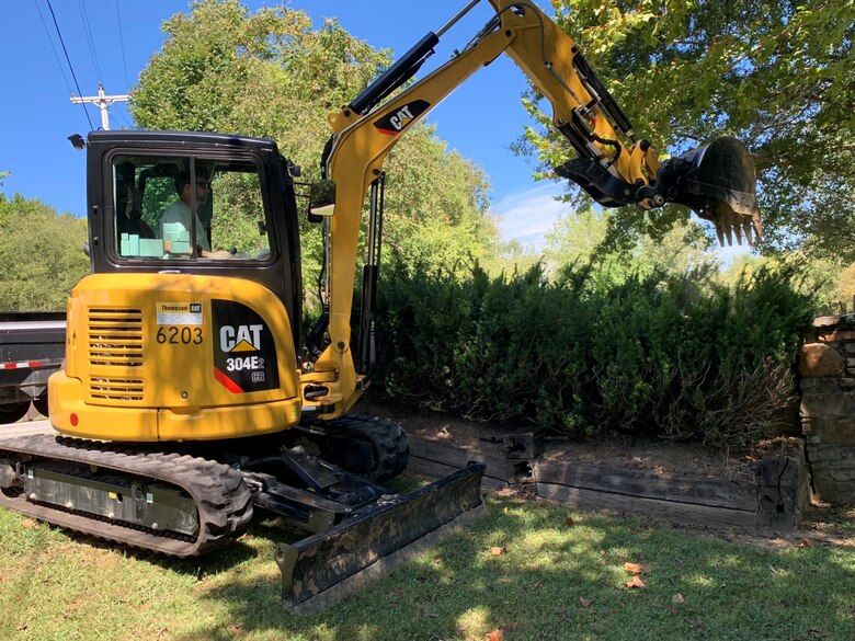 Matthew Hubbell, maintenance mechanic at the U.S. Army Corps of Engineers Nashville District’s Cordell Hull Lake Resource Manager’s Office, operates a backhoe Sept. 24, 2019 at a recreation area in Carthage, Tenn. Hubbell is the employee of the month for September 2019. (USACE Photo by Ashley Webster)