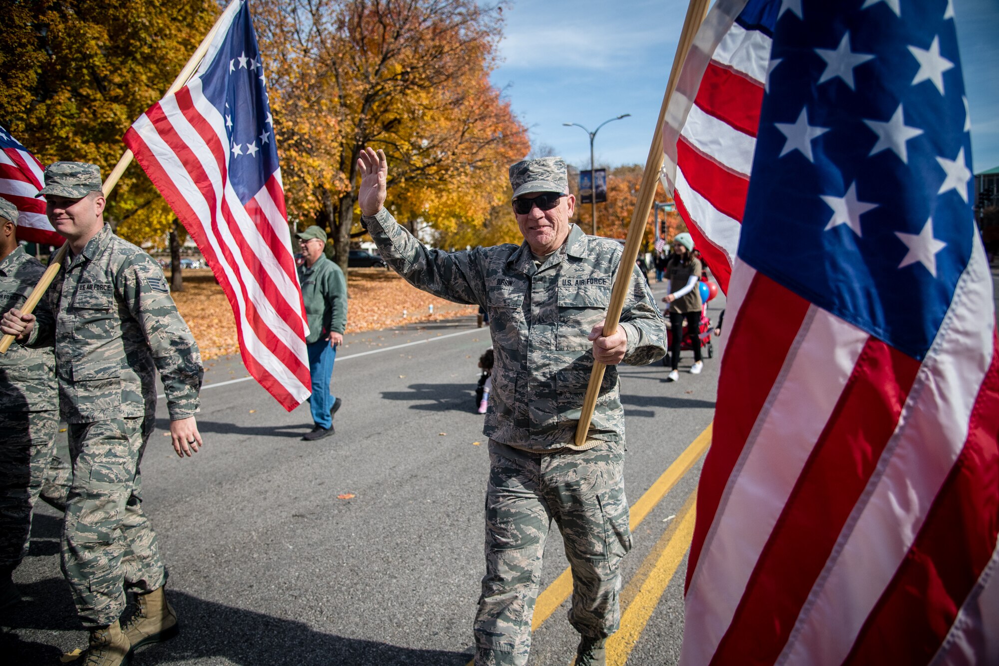 Master Sgt. Gregory Durbin, U.S Air Force Reserve Command Citizen Airmen from the 932nd Airlift Wing joined with family and friends to honor all Veterans at the St. Louis Veterans Day Parade, downtown St. Louis, Missouri, Nov. 9, 2019. Durbin has attended many parades in support of the 932nd AW. (U.S. Air Force photo by Christopher Parr)