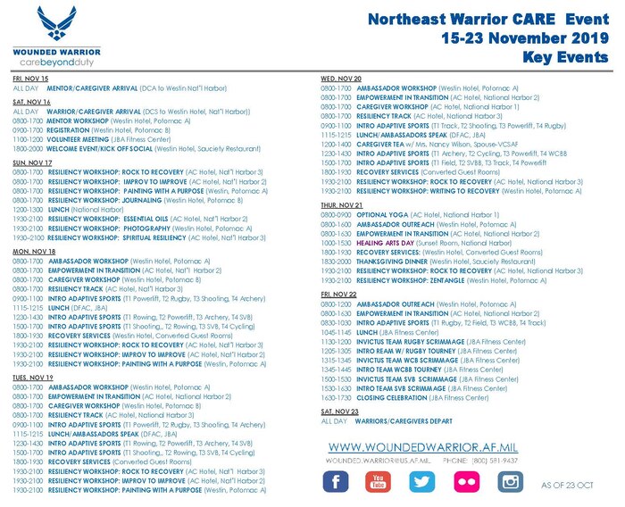 Schedule of Wounded Warrior event