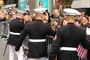 Marines with the U.S. Marine Corps Silent Drill Platoon greet attendees during the 2019 Veteran’s Day Parade in New York, New York, Nov. 11, 2019. The Veteran’s Day Parade is hosted annually to commemorate the service and sacrifice of service members and their families.