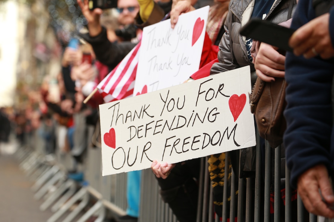 Supporters attend the 2019 Veteran’s Day Parade in New York, New York, Nov. 11, 2019. The Veteran’s Day Parade is hosted annually to commemorate the service and sacrifice of service members and their families.