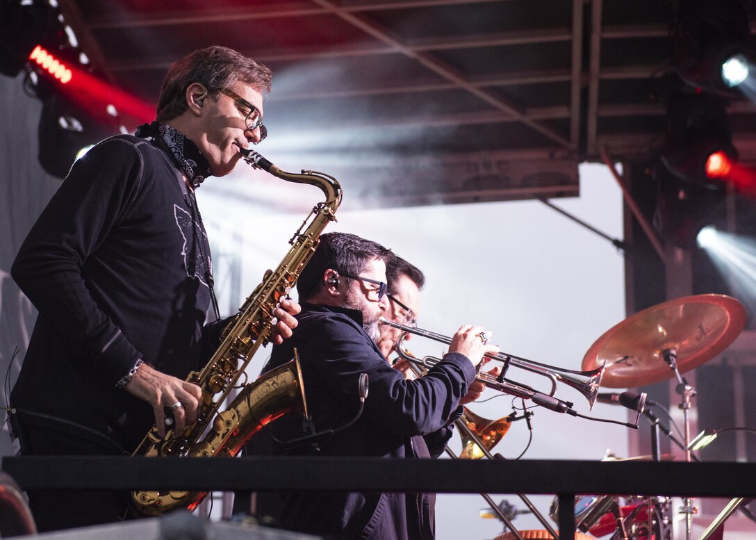 Gary Sinise and the Lt. Dan Band perform as part of a military appreciation concert, Nov. 8, 2019 at Vandenberg Air Force Base, Calif. The Lt. Dan Band is an American cover band originally formed in Chicago in 2004, founded by Gary Sinise and Kimo Williams to perform at United Service Organizations shows, entertain service members, and raise money for disabled veterans. (U.S. Air Force photo by Airman 1st Class Aubree Milks)