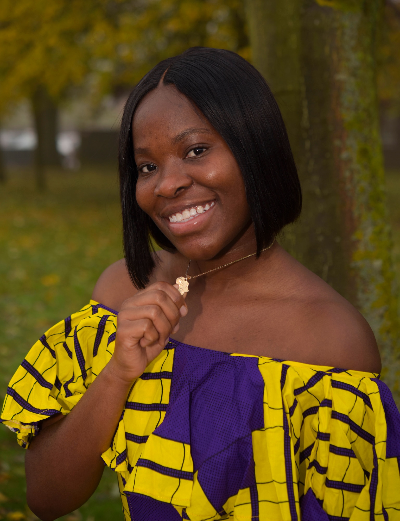 U.S. Air Force Airman 1st Class Adwoa Anima Ampem, 100th Logistics Readiness Squadron supply equipment apprentice, poses for a picture at RAF Mildenhall, England, Nov. 5, 2019.Ampem moved from Accra, Ghana, at 15 to live in the Bronx, New York. (U.S. Air Force photo by Senior Airman Alexandria Lee)