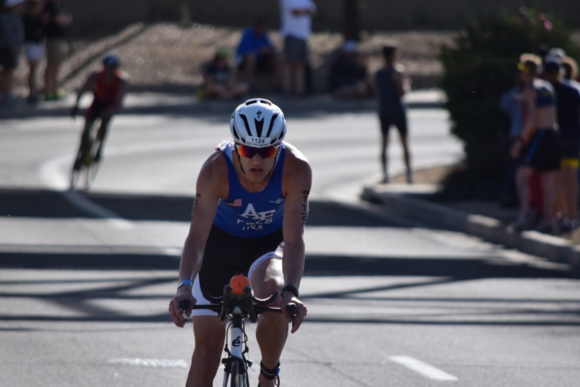 Air Force Academy junior Gabriel Fels races in a recent triathlon. He will have to balance his academic and military obligations while recovering from a broken toe as he preps for the ITU World Triathlon in Edmonton, Canada, next summer. (Courtesy Photo)