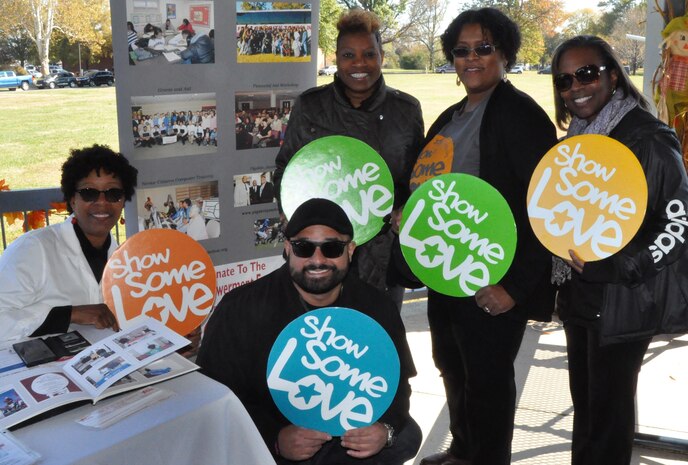 IMAGE: DAHLGREN, Va. (Nov. 6, 2019) – Pictured at the Combined Federal Campaign (CFC) Charity Fair sponsored by Naval Surface Warfare Center Dahlgren Division, standing left to right: Gloria Evans, Christine Tolbert, and Liz Comacho-Hart. Front row, left to right: Lynett Belton and Gilbert Correa-Ruiz. For the past 58 years, the CFC has been the federal workplace giving tradition that has raised more than $8.3 billion for more than 20,000 nonprofit charitable organizations.