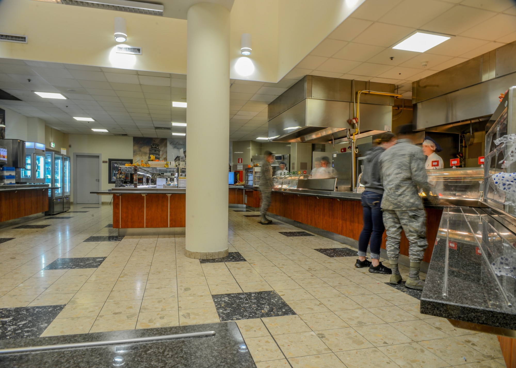 U.S. Airmen order food at La Dolce Vita dining facility, Aviano Air Base, Italy, Nov. 7, 2019. On average, La Dolce Vita has 340 guests every day. (U.S. Air Force photo by Airman Thomas S. Keisler IV)