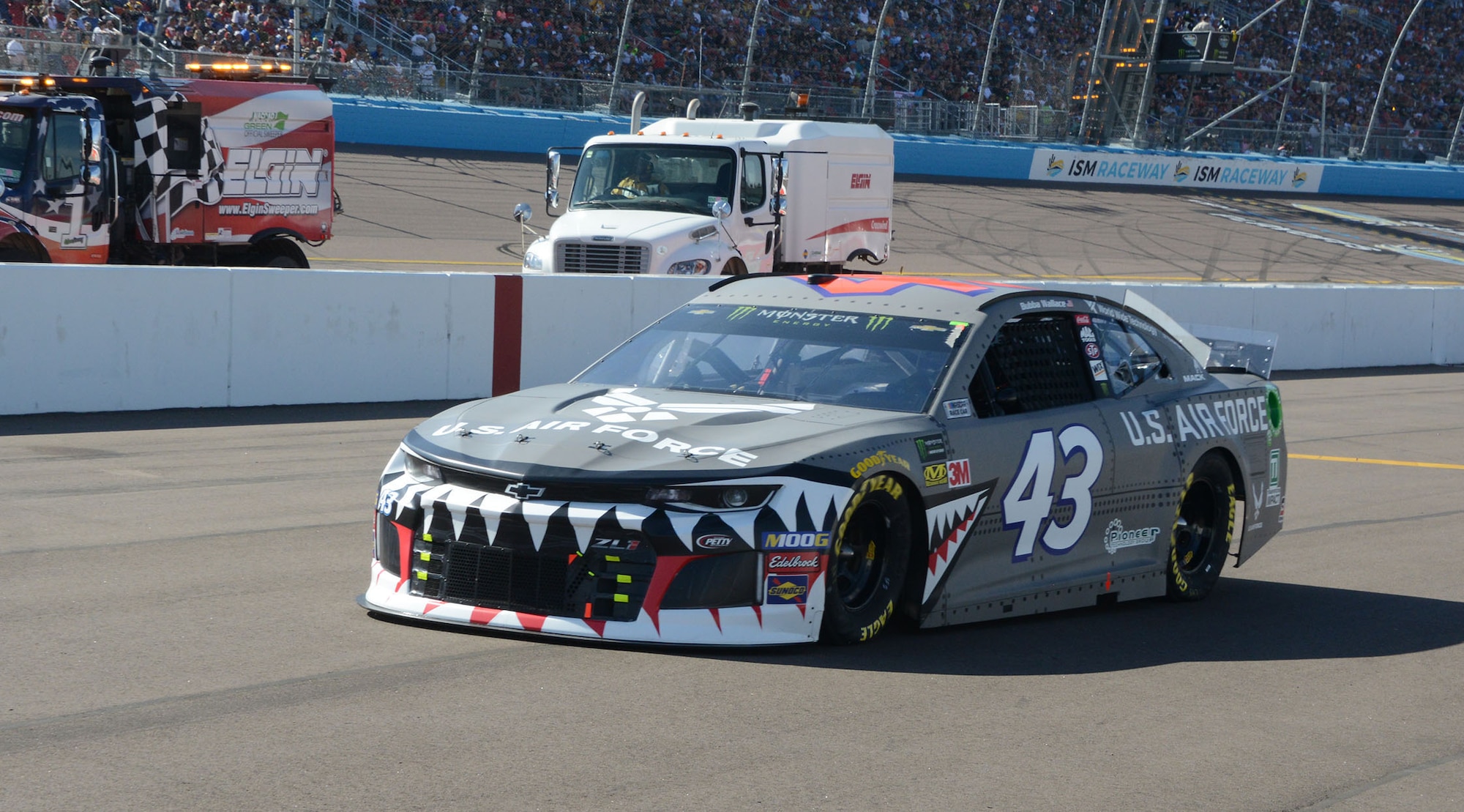 The No. 43 Richard Petty Motorsports race car, driven by Bubba Wallace, took on the A-10 Warthog paint scheme for the Veteran's Day weekend NASCAR race in Phoenix