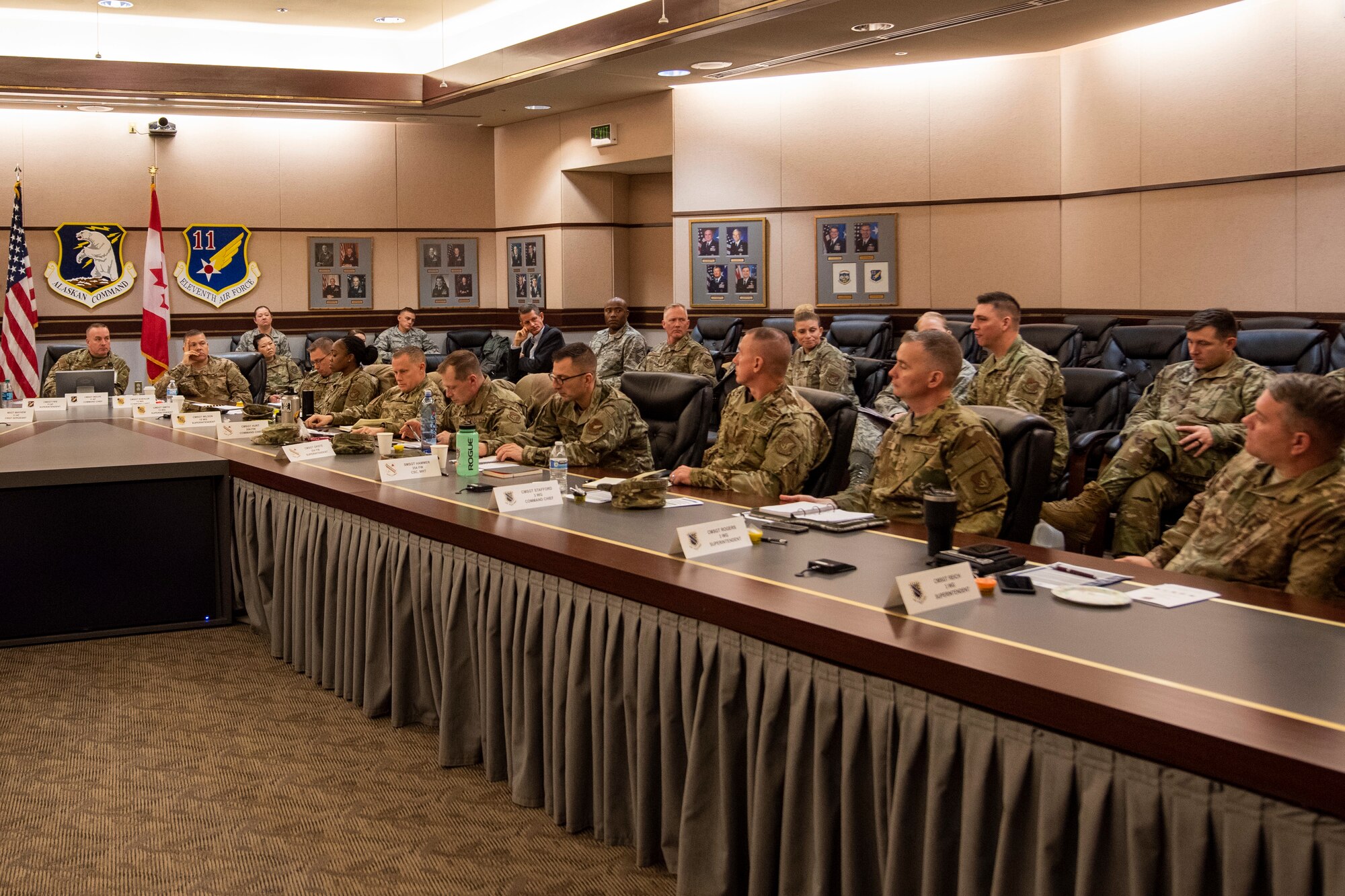 The Eleventh Air Force holds a two-day workshop for its senior enlisted leaders and civilians at Joint Base Elmendorf-Richardson, Alaska, Nov. 6, 2019. More than 40 attendees from Alaska, Hawaii and Guam discussed topics on resiliency and best practices in operating a wing.