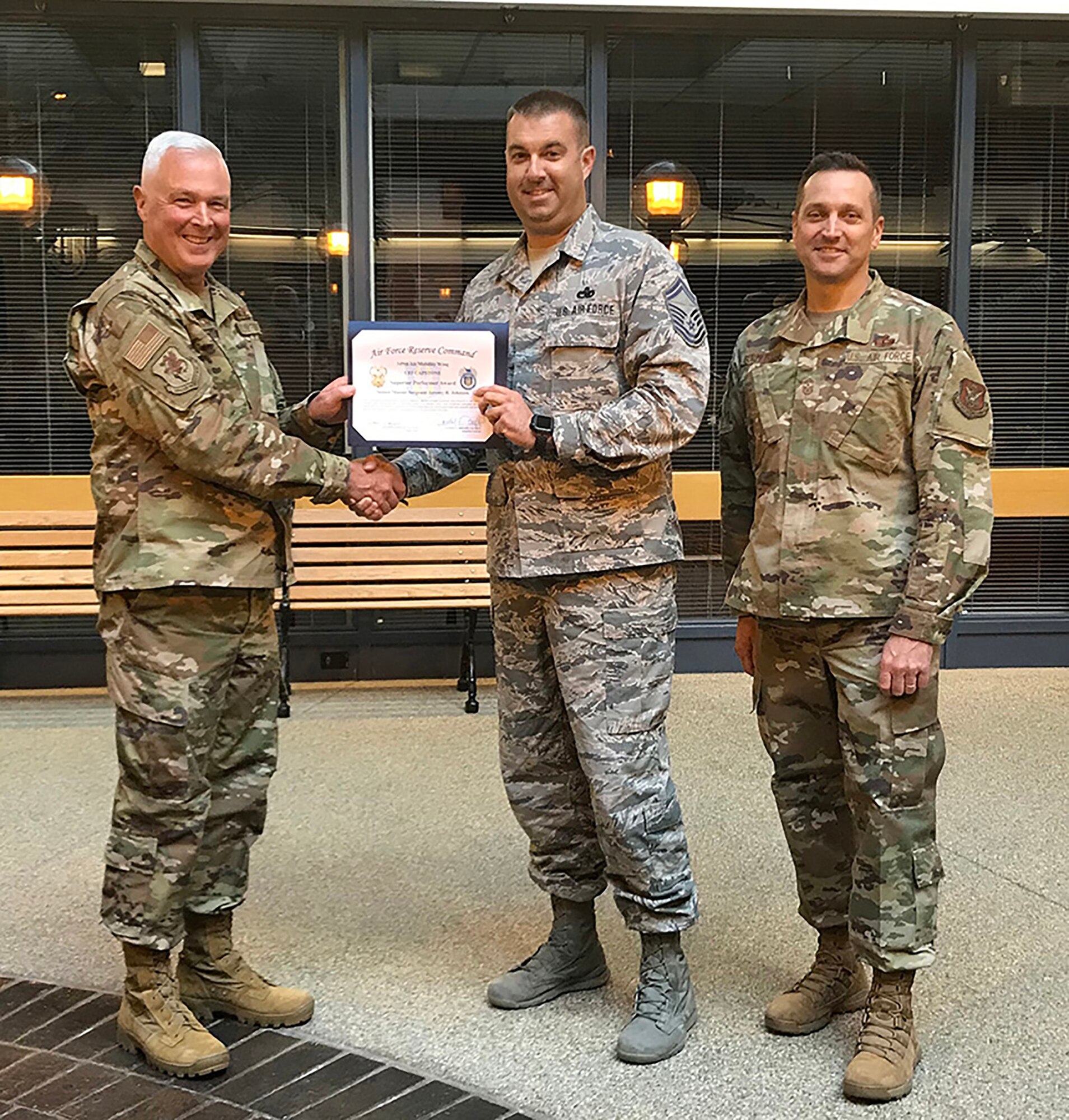 Col. Scott McLaughlin, 349th Air Mobility Wing Commander, and 349th AMW Command Chief, Chief Master Sgt. Jimmy Burmeister, took the opportunity this past UTA to reach out and give a special "thank you" to all the Unit Effectiveness Inspection Superior Performers.