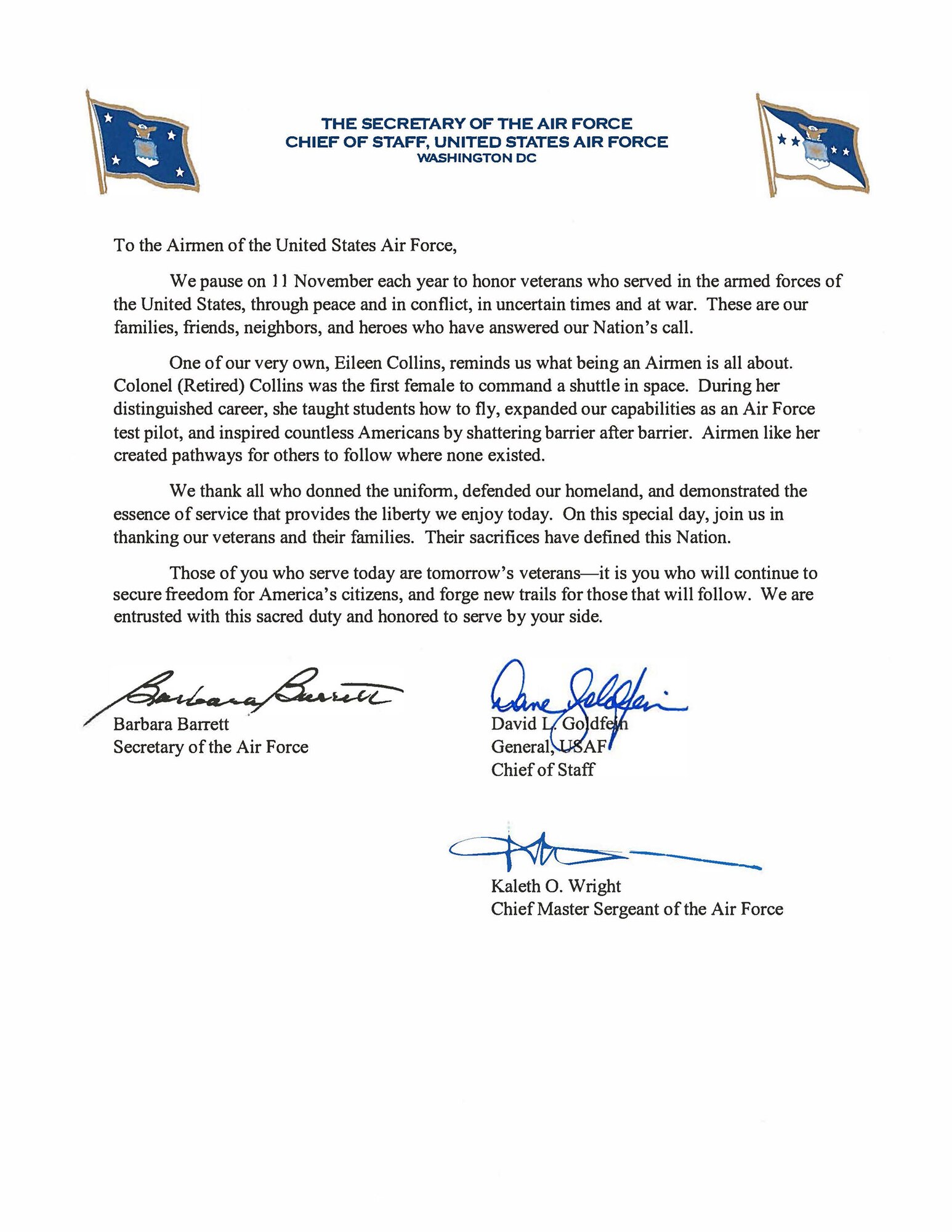 Air Force Leadership Veterans Day Message