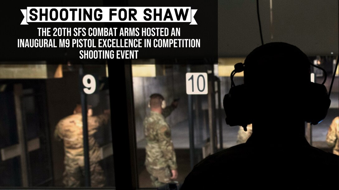 U.S. Air Force Staff Sgt. Brandon Murray, 20th Security Forces combat arms instructor, instructs participants from the combat arms tower in an inaugural M9 Excellence in Competition shooting event at the Combat Arms range complex at Shaw Air Force Base, South Carolina, Nov. 6 2019.