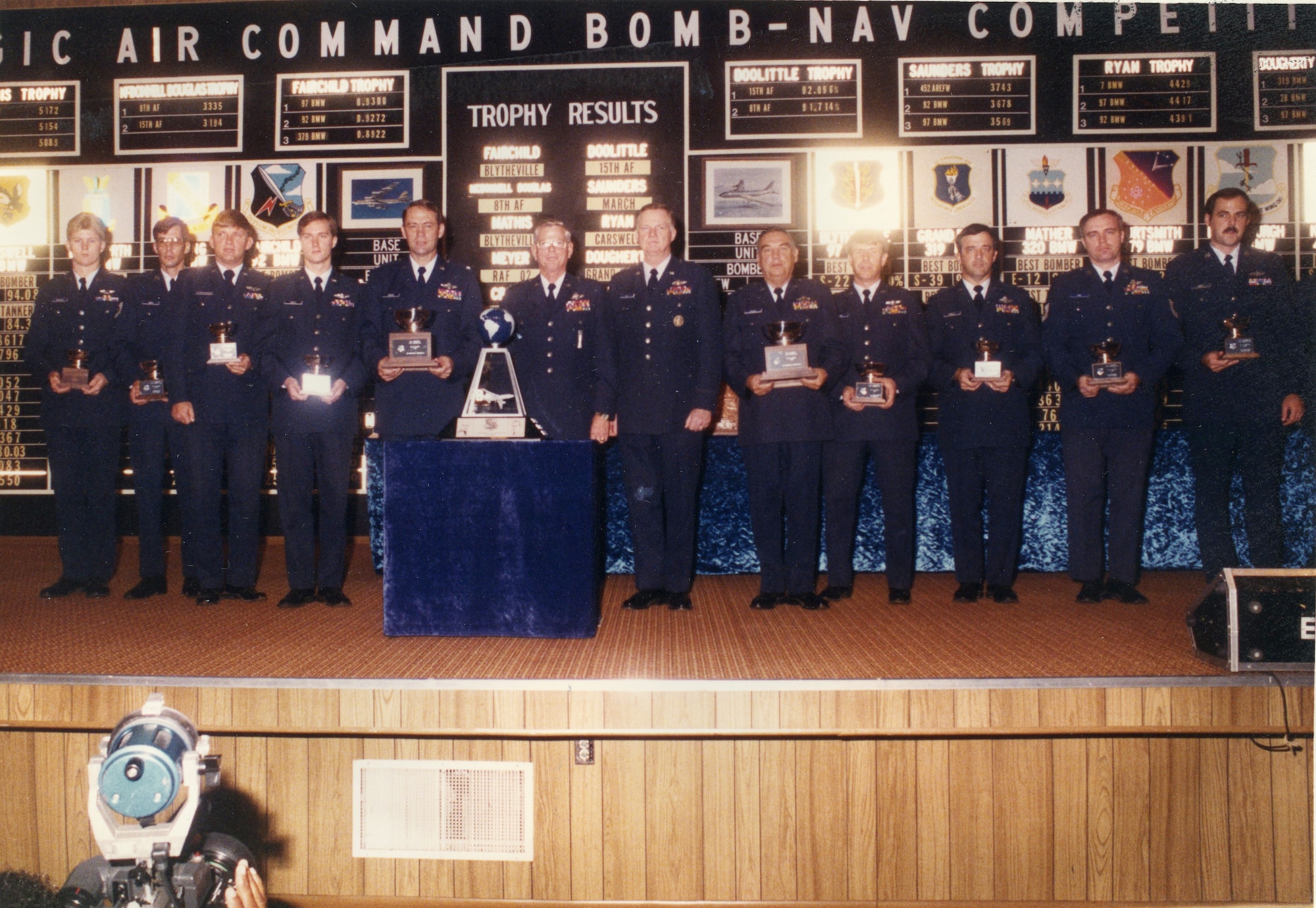 A trophy is presented to the outstanding KC-10 unit during the 1985 Strategic Air Command Bombing and Navigation Competition in Hoban Hall at Barksdale Air Force Base, La.