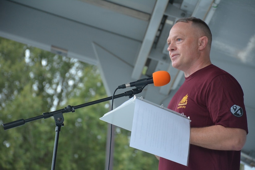 Chief Warrant Officer Four Clifford Bauman, an Active Guard Reserve Soldier assigned to the National Guard Bureau, served as the key speaker before the start of the 94th Training Division-Force Sustainment, 2nd Brigade Headquarters and Headquarters Company inaugural 5K run on Fort Lee, Virginia, Sept. 14, 2019. The event was designed to raise suicide awareness amongst our nation's service members and to encourage Soldiers contemplating suicide to seek support from fellow service members, friends, and loved ones, along with using various military resources in a time of need or when in the midst of trials and tribulations.