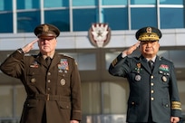 Army Gen. Mark A. Milley, chairman of the Joint Chiefs of Staff, and Chairman of the Republic of Korea Joint Chiefs of Staff Gen. Hanki Park participate in a full honors welcome ceremony during the 44th Republic of Korea and U.S. Military Committee Meeting at the Ministry of National Defense in Seoul, Republic of Korea, Nov. 14, 2019.