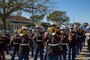 Marines with the 2nd Marine Aircraft Wing marching band fill the streets during the 2019 annual Carteret County Veterans Day Parade in Morehead City, North Carolina, Nov. 9, 2019. The Carteret County Veterans Day Parade has grown from only a handful of participants to over 2,000 participants honoring our veterans and is now the largest Veterans Day Parade in North Carolina. The parade was established to allow veterans, veterans’ service organizations, individuals, and any other group/organization the opportunity to remember and to honor our nation’s veterans who have proudly served this country.