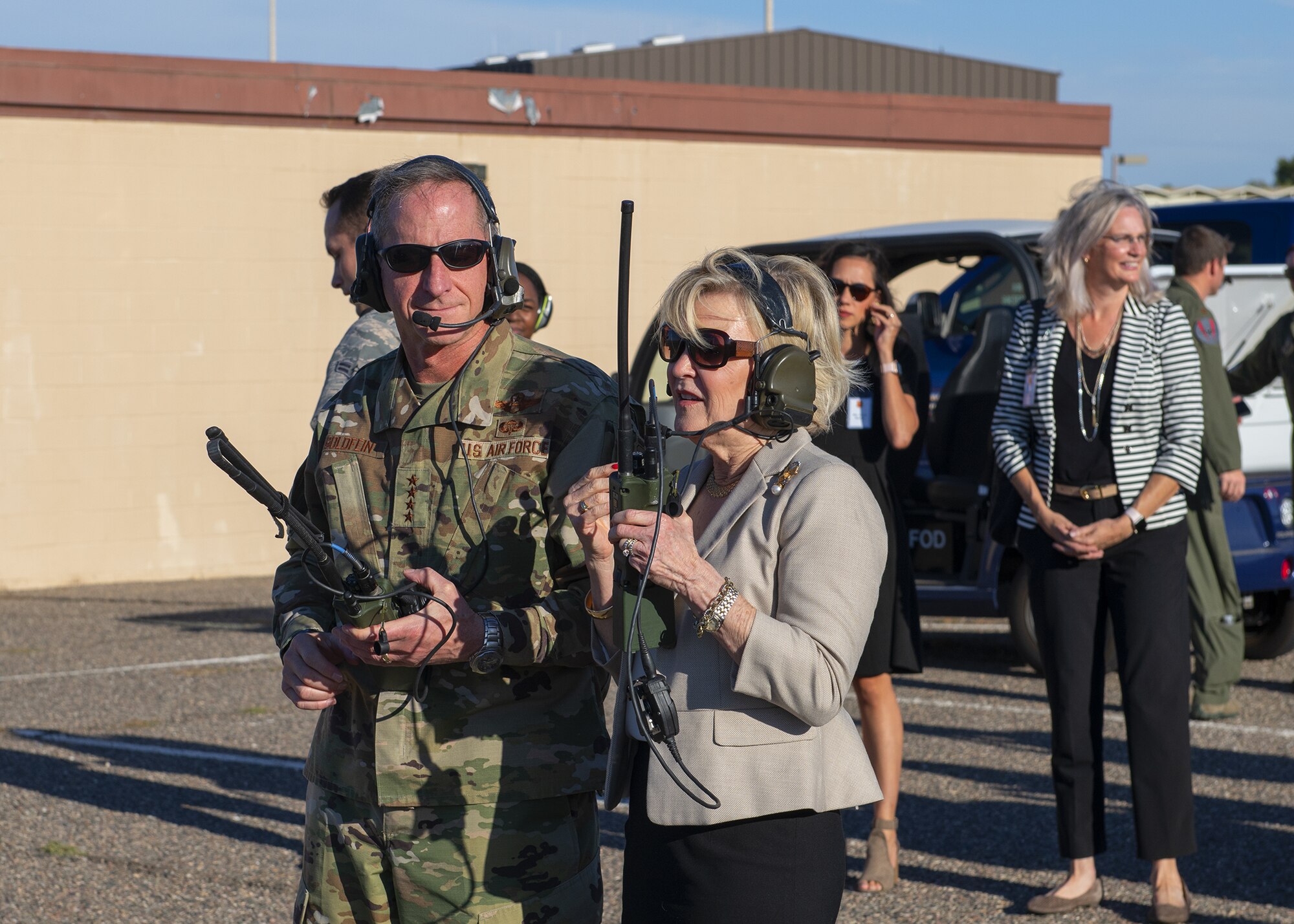 Air Force Chief of Staff Gen. David L. Goldfein and his wife Dawn, watch an F-35A Lightning II Demonstration Team practice Nov. 8, 2019, at Luke Air Force Base, Ariz.