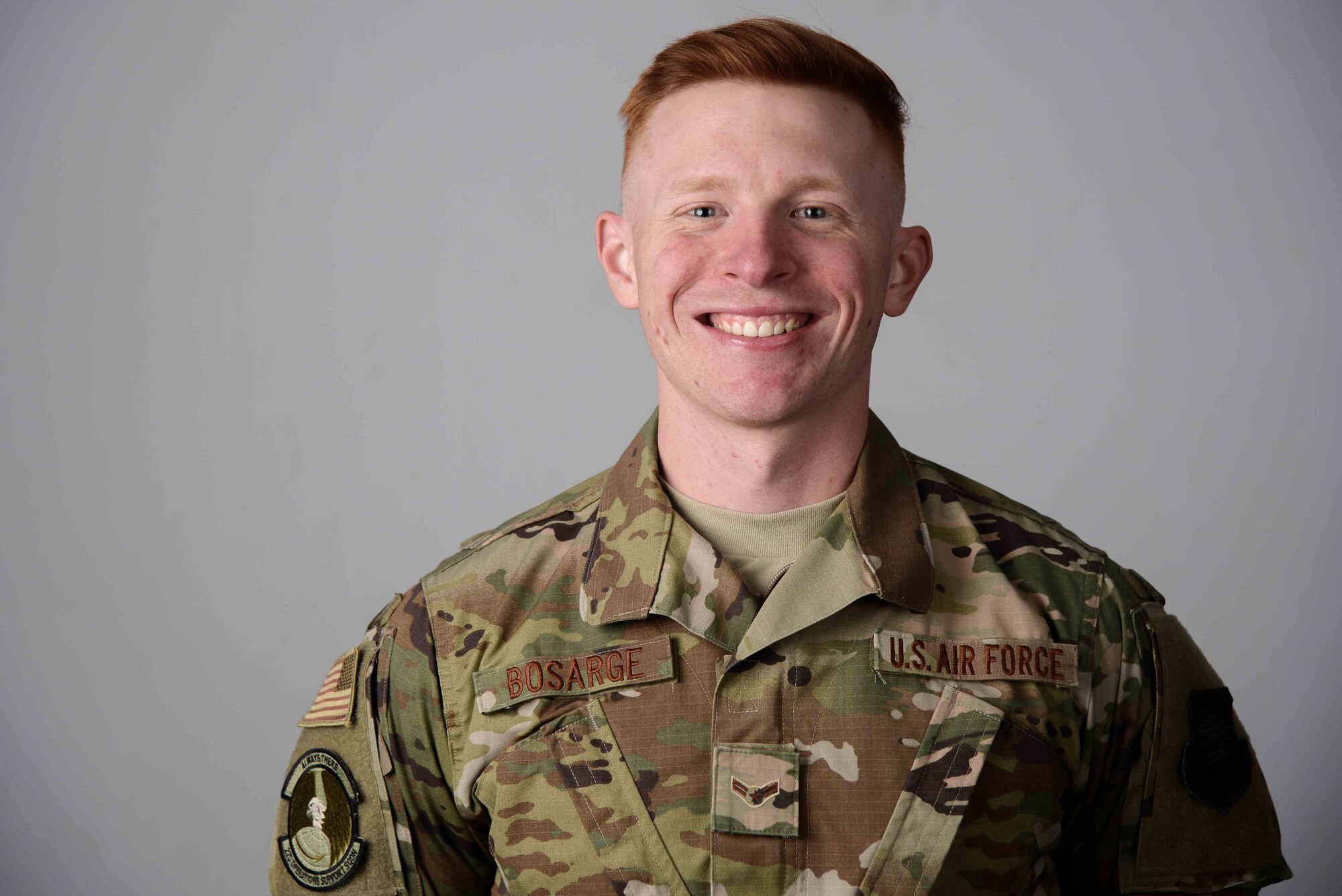 Airman 1st Class Douglas Bosarge, 22nd Operations Support Squadron airfield management shift lead, poses for a photo Nov. 13, 2019, at McConnell Air Force Base, Kan. Bosarge joined the Air Force in Feb. 2018 and was later stationed at McConnell as his first base. (U.S. Air Force photo by Airman 1st Class Alexi Bosarge)