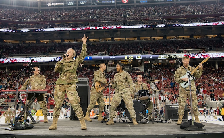 Mobility Rock Band play during the Monday Night Football Halftime Show