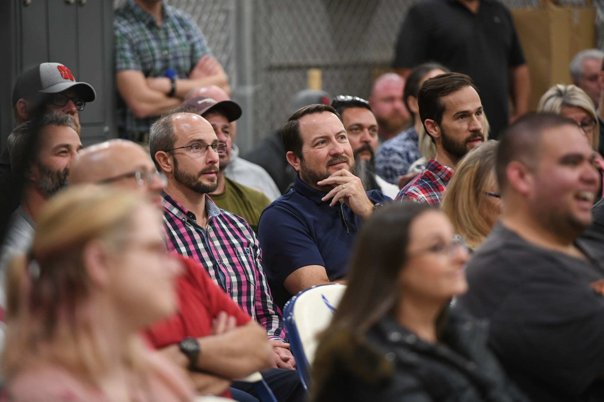 Audience members react during the TEDx salon event held at Hill Air Force Base, Utah Oct. 17, 2019. Three speakers from the around the base gave talks of inspiration and calls to action. (U.S. Air Force photo by Cynthia Griggs)