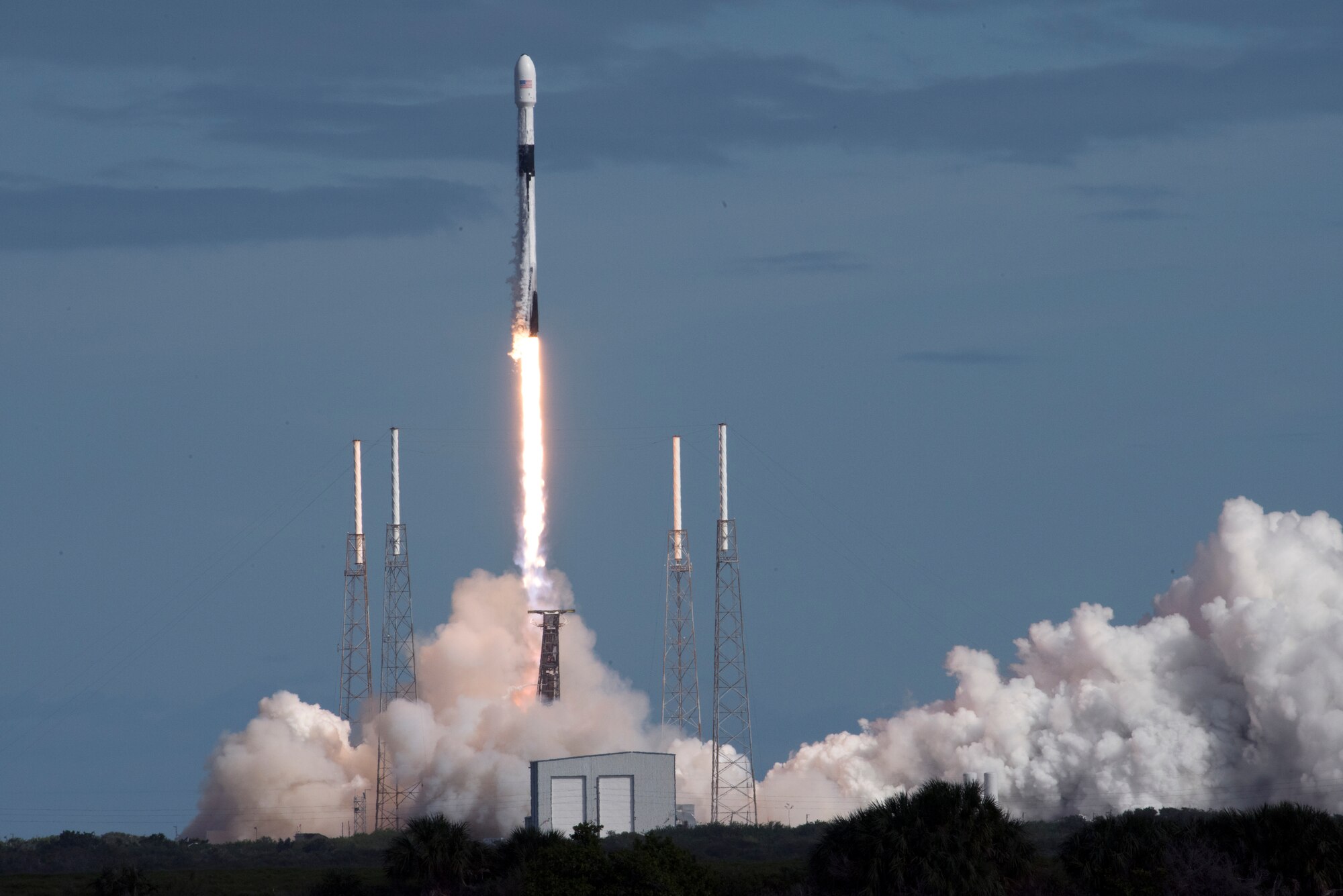 A Falcon 9 rocket launches at Cape Canaveral Air Force Station