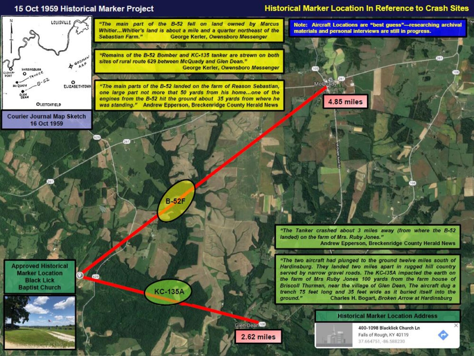 A map of where the aircraft landed in reference to the roadside marker. (Courtesy graphic)