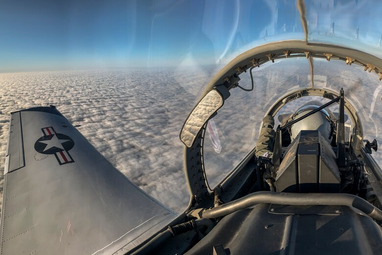 Pilot flies his plane over Vance Air Force Base