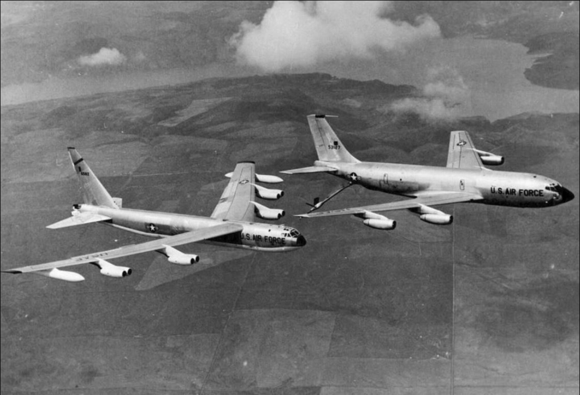 A KC-135A Stratotanker refuels a B-52 Bomber. (Courtesy photo)