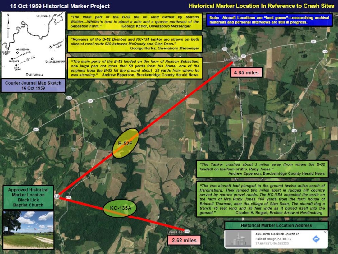 A map of where the aircraft landed in reference to the roadside marker. (Courtesy graphic)