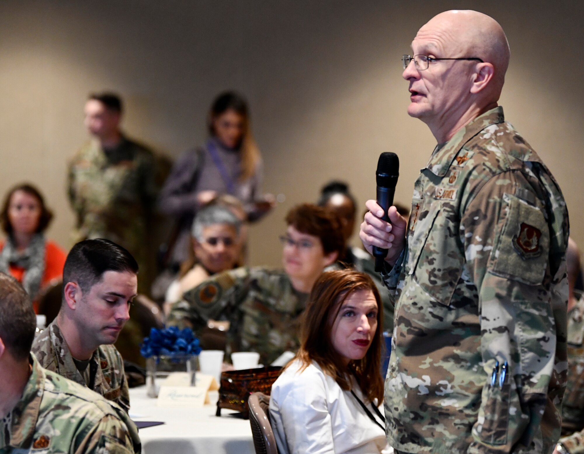 Gen. Arnold W. Bunch, Jr., Air Force Materiel Command Commander, provides opening remarks during the inaugural Air Force Materiel Command Women's Leadership Symposium, Nov. 13. The two-day event drew more than 250 attendees from across the command, with keynote speakers, issue-focused panels and collaborative networking discussions designed to empower women to help foster workplace environments that embrace diversity and promote leadership growth throughout the organization.