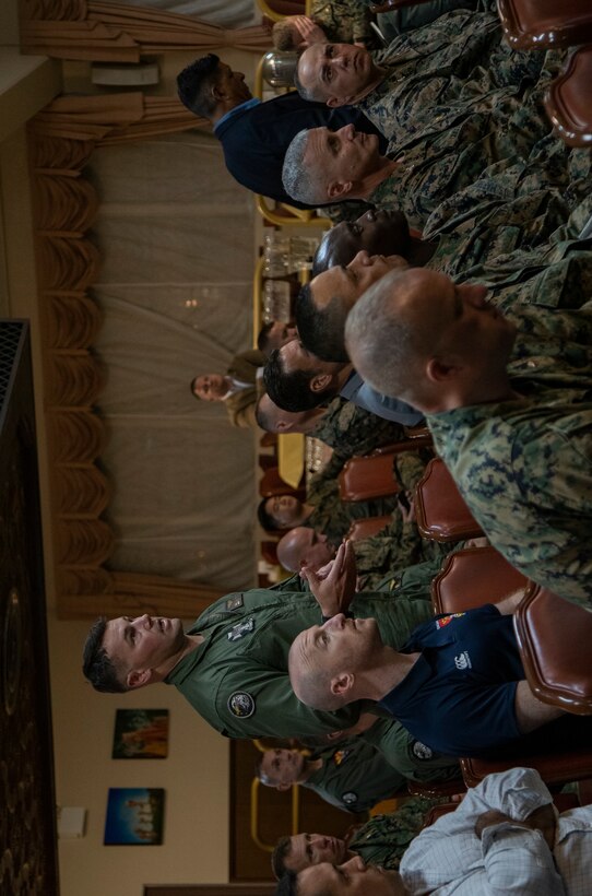 Senior Marine Corps leaders participated in a cultural awareness presentation on Marine Corps Air Station Futenma, Nov. 13, 2019. The presentation gave an opportunity for the leaders to have discussions with Japanese and U.S. subject matter experts specializing in Asian and Security Affairs. The topics discussed included: Japanese National Security Policy, the Japan - U.S. alliance, joint use of military facilities in Okinawa, understanding the regional threat, United States Forces Japan and the current status of forces issues. (U.S. Marine Corps photo by Lance Cpl. Karis Mattingly)
