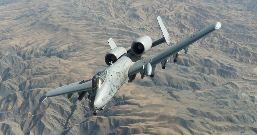 A U.S. Air Force A-10 Thunderbolt II aircraft assigned to the 303rd Expeditionary Fighter Squadron breaks away from an aerial refueling over Afghanistan in support of Operation Freedom's Sentinel, Nov. 14, 2019. The 303rd EFS maintains a constant presence in the U.S. Central Command area of responsibility, supporting U.S. and coalition aircraft and ground forces in various operations. (U.S. Air Force photo by Airman 1st Class Brandon Cribelar)