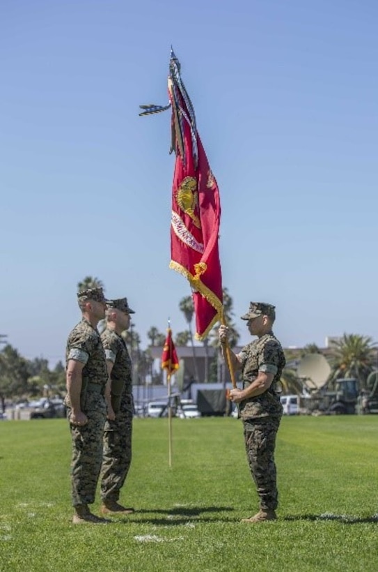 On 2 July 2019, LtCol Bryan A. Eovito relinquishes command to LtCol Kevin J. Stepp. The Marines of 9th Communication Battalion conduct a ceremony, close order drill, and a pass and review at Paige FieldHouse, formalizing the relinquishment of command.