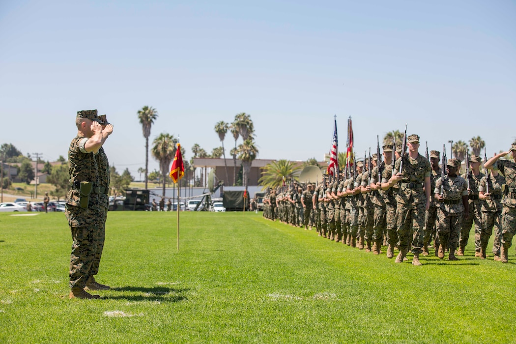 On 2 July 2019, LtCol Bryan A. Eovito relinquishes command to LtCol Kevin J. Stepp. The Marines of 9th Communication Battalion conduct a ceremony, close order drill, and a pass and review at Paige FieldHouse, formalizing the relinquishment of command.