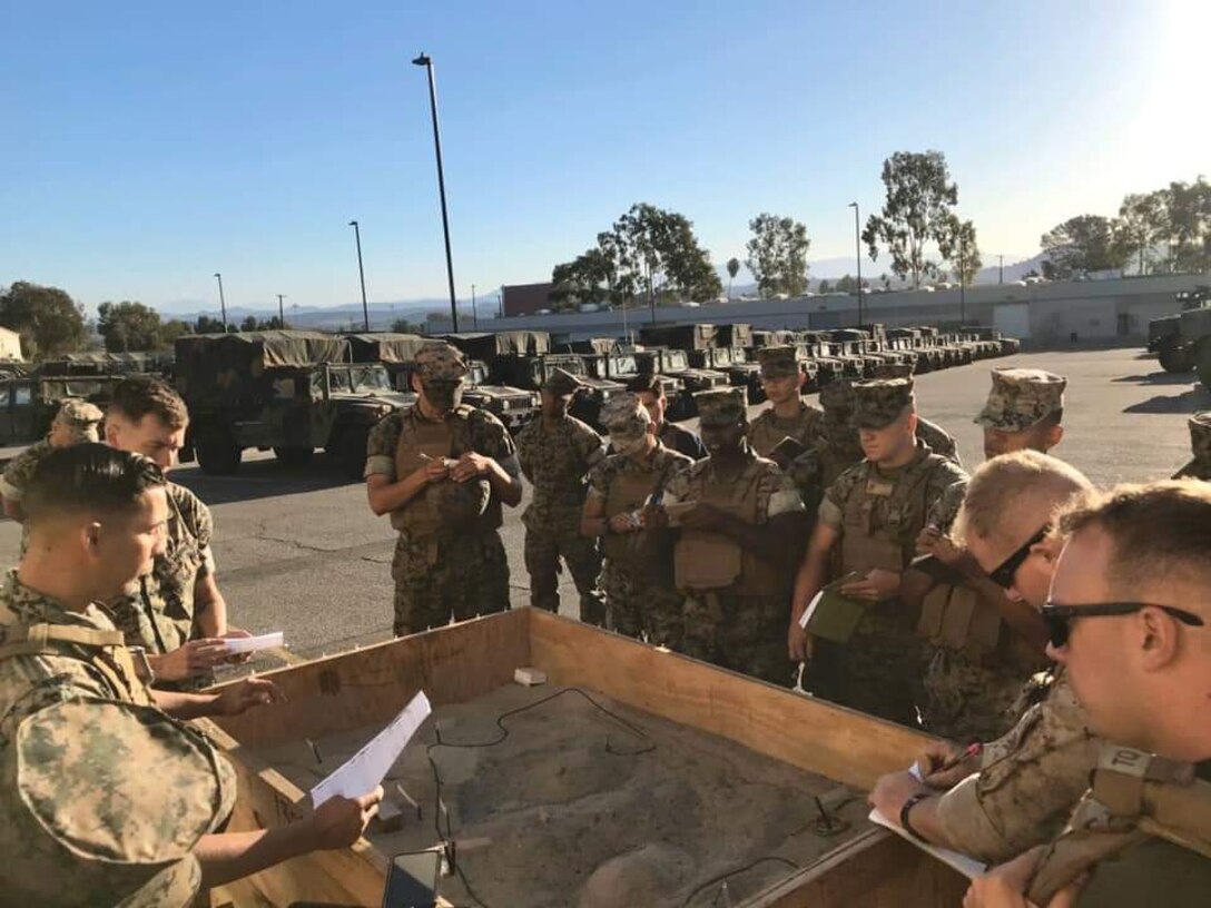 From 7 October to 31 October 2019, the Battalion conducted a Road March of all tactical vehicles. Marine NCOs conduct sand-table convoy briefs to their junior Marines and led the execution of convoys through Camp Pendleton training areas.