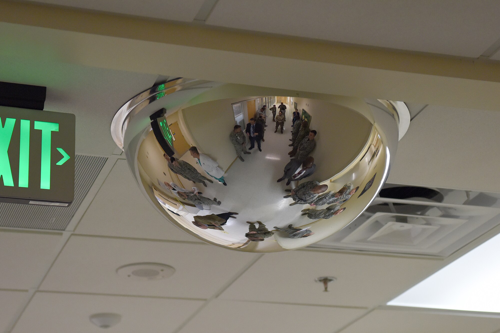 Keesler Medical Center staff and guests wait for the cardiac catheterization laboratory ribbon cutting ceremony to begin inside KMC at Keesler Air Force Base, Mississippi, Nov. 15, 2019. The lab was upgraded with an entire suite of technology to provide better and safer care for patients and the surgical team. (U.S. Air Force photo by Senior Airman Suzie Plotnikov)