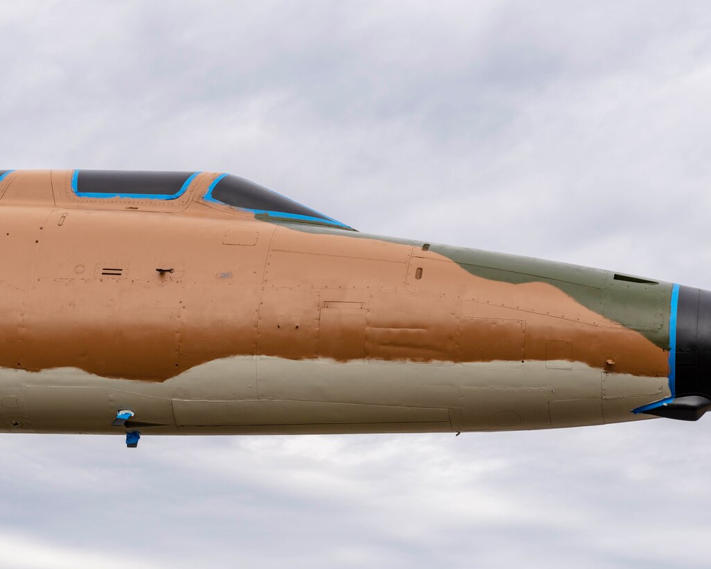 Airmen from the 19th Maintenance Squadron, 19th Airlift Wing, Little Rock Air Force Base, Ark. clean and prepare a F-105 Thunderchief static display aircraft outside of the Military Museum, Oct. 8, 2019, at Jacksonville, Ark. Staff Sgts. Scott Tipton and Randy Bloom, Airmen First Class Jacob Russell, Tyler Nguyen, and Luise Lopez use paint donated by local businesses to repair the aircraft throughout the month. Chief Master Sgt. Ralph Babcock, 913th Maintenance Squadron superintendent coordinated the renovation effort prior to his deployment.