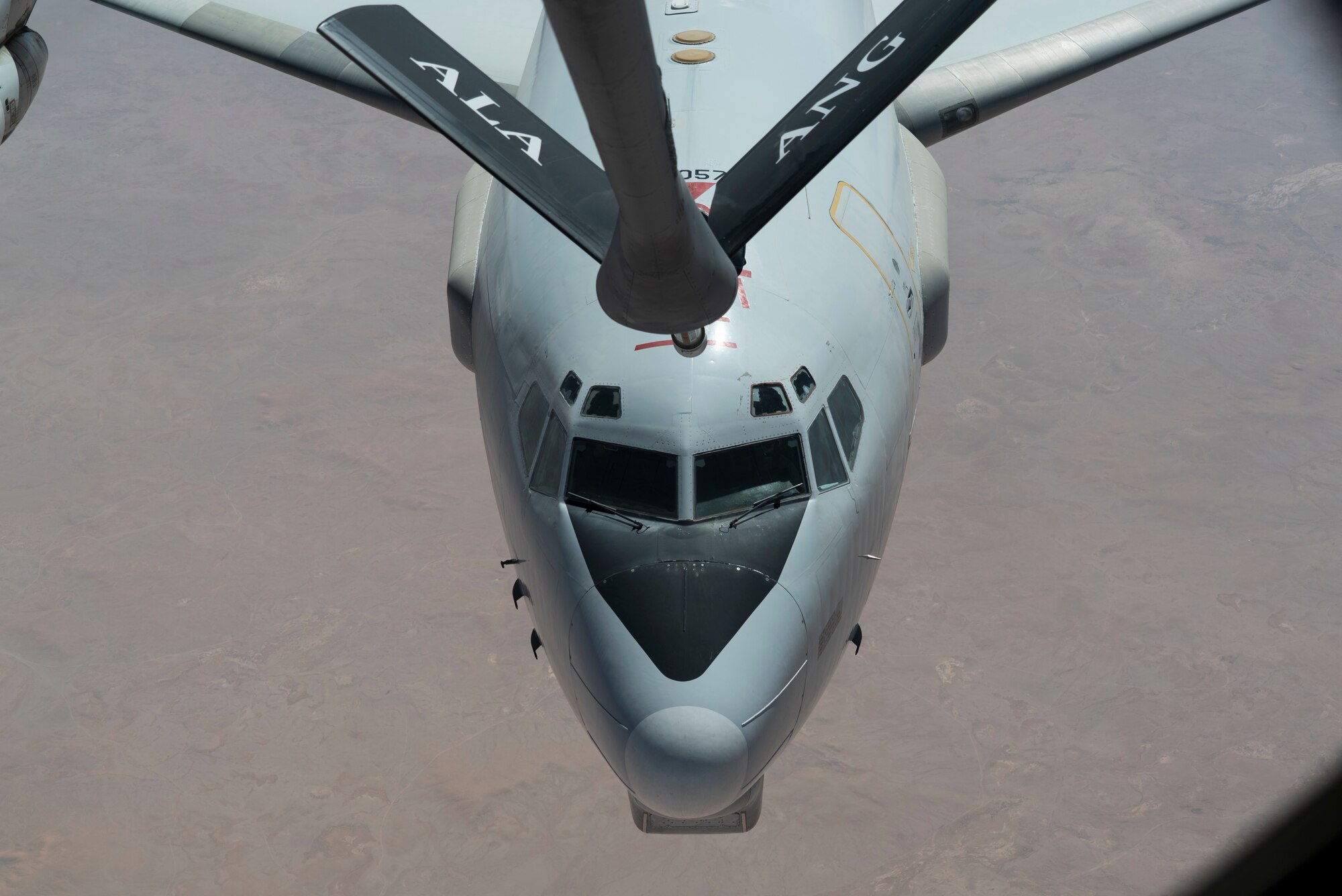 An E-3 Sentry Airborne Warning and Control System (AWACS) prepares for in-flight refueling from a KC-135 Stratotanker, October 4, 2019 over an undisclosed location.