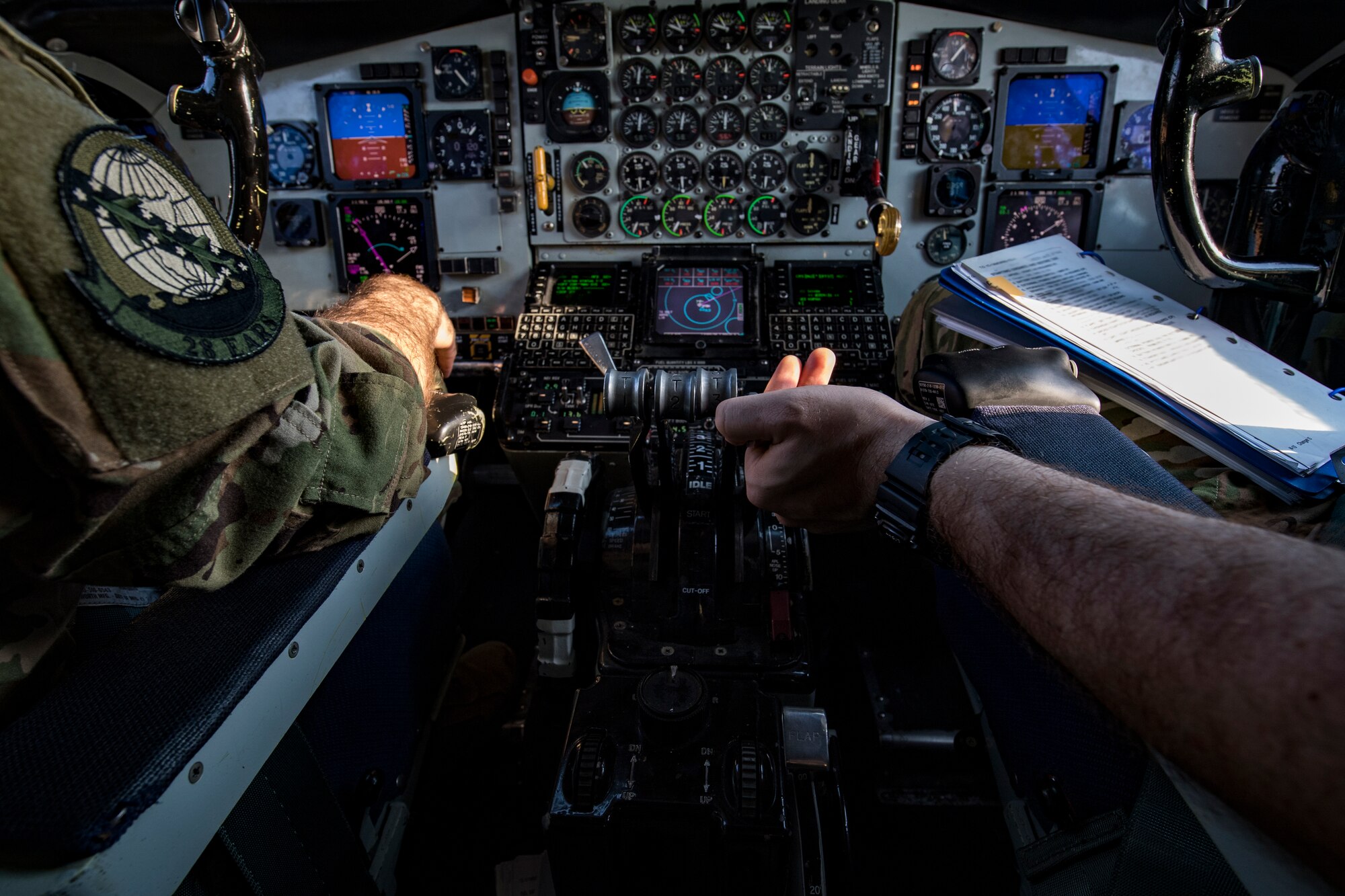 U.S. Air Force pilots from the 28th Expeditionary Air Refueling Squadron prepare to takeoff at Al Udeid Air Base, Qatar, Oct. 10, 2019.
