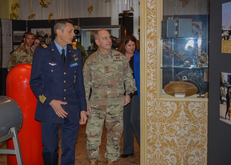 U.S. Air Force Gen. Jeffrey L. Harrigian, U.S. Air Forces in Europe and Air Forces Africa commander, takes a tour of the historical exhibition room at the Italian Air Force Club, Aviano Air Base, Italy, Nov. 15, 2019. Gen. Harrigian oversees air operations for two combatant commands across 104 countries. (U.S. Air Force photo by Airman Thomas S. Keisler IV)