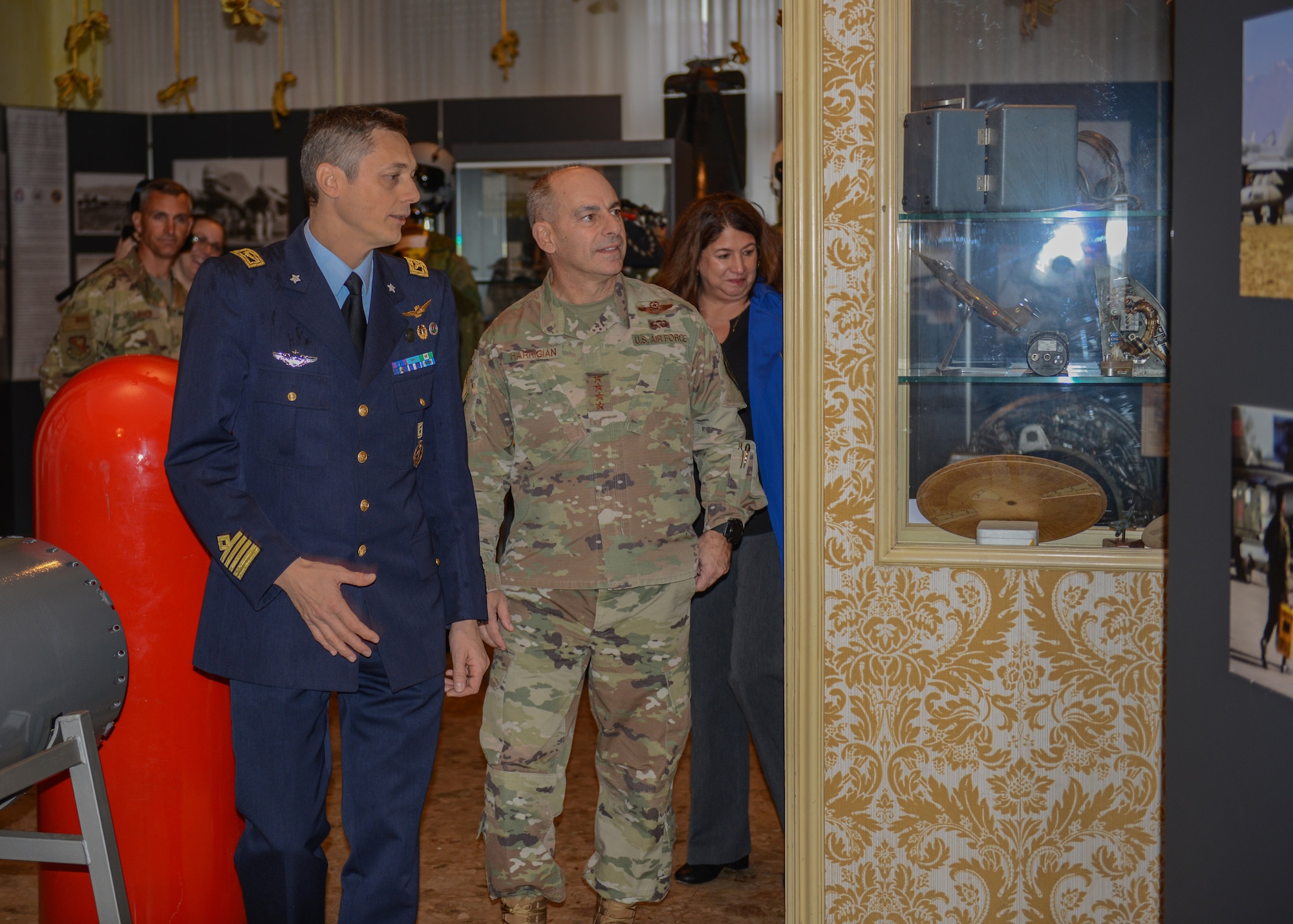 U.S. Air Force Gen. Jeffrey L. Harrigian, U.S. Air Forces in Europe and Air Forces Africa commander, takes a tour of the historical exhibition room at the Italian Air Force Club, Aviano Air Base, Italy, Nov. 15, 2019. Gen. Harrigian oversees air operations for two combatant commands across 104 countries. (U.S. Air Force photo by Airman Thomas S. Keisler IV)