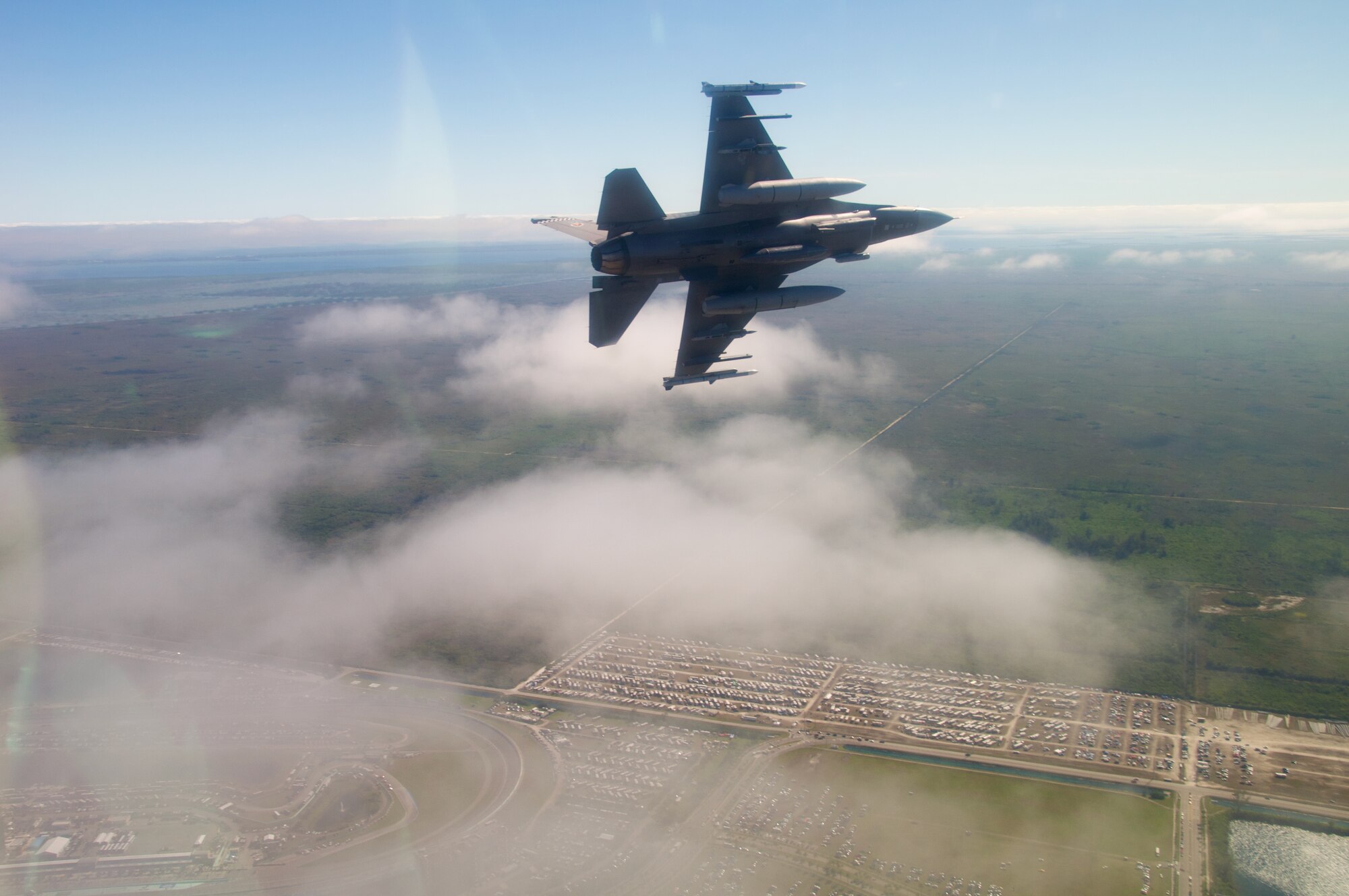 U.S. Air Force F-15C Pilot, Maj. Jonah Brown, from the 85th Test and Evaluation Squadron, Eglin AFB, Fla. prepares to fly over the Miami Dolphins' stadium on November 17, 2019.